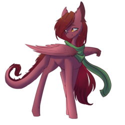 Size: 2000x2000 | Tagged: safe, artist:myralilth, oc, oc only, pegasus, pony, clothes, dragon tail, female, high res, mare, scarf, simple background, smiling, solo, transparent background