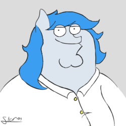 Size: 519x519 | Tagged: safe, oc, oc only, oc:stormpone, bad, bedroom eyes, chubby, family guy, gray background, looking at you, male, peter griffin, simple background, smiling, solo, wtf