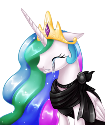 Size: 2880x3429 | Tagged: safe, artist:alanymph, princess celestia, alicorn, pony, g4, clothes, crying, dress, female, high res, mare, mourning, sad, simple background, solo, transparent background