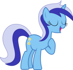 Size: 10000x9634 | Tagged: safe, artist:floppychiptunes, minuette, pony, unicorn, g4, .svg available, absurd resolution, eyes closed, female, full body, hoof on chest, horn, mare, open mouth, open smile, simple background, smiling, solo, standing, tail, transparent background, two toned mane, two toned tail, vector