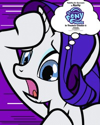 Size: 1500x1875 | Tagged: safe, rarity, g4, my little pony: the movie, official, female, marshmelodrama, modern art, movie poster, my little pony logo, pop art, poster, solo, tabitha st. germain