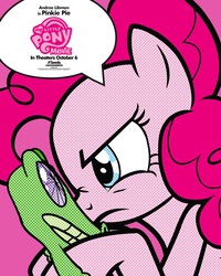 Size: 1500x1875 | Tagged: safe, gummy, pinkie pie, g4, my little pony: the movie, official, andrea libman, duo, female, male, modern art, movie poster, my little pony logo, pop art, poster