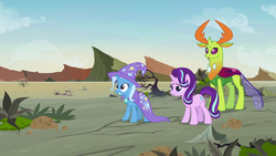 Size: 1280x720 | Tagged: safe, screencap, starlight glimmer, thorax, trixie, changedling, changeling, pony, unicorn, g4, to change a changeling, king thorax