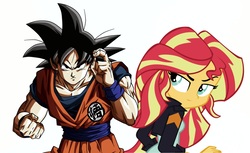 Size: 1722x1051 | Tagged: safe, sunset shimmer, equestria girls, g4, crossover, crossover shipping, dragon ball, dragon ball super, gonset, male, shipping, son goku
