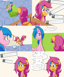 Size: 2000x2400 | Tagged: safe, artist:jake heritagu, firefly, scootaloo, pony, comic:ask motherly scootaloo, g4, ask, comic, couch, drink, glass, hairpin, high res, motherly scootaloo, sweatshirt, wine glass