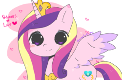Size: 1392x908 | Tagged: safe, artist:chametzkiwi, princess cadance, alicorn, pony, g4, abstract background, cute, cutedance, female, heart, smiling, solo