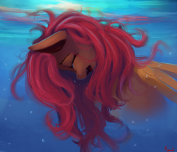 Size: 1400x1200 | Tagged: safe, artist:miokomata, fluttershy, pony, g4, crying, eyes closed, female, mare, open mouth, sad, signature, solo, underwater