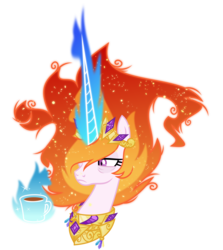 Size: 5000x5608 | Tagged: safe, artist:orin331, nightmare star, alicorn, pony, g4, absurd resolution, bags under eyes, bust, cup, enterplay, evil, female, levitation, magic, magic aura, mane of fire, mare, simple background, solo, telekinesis, transparent background