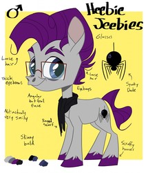 Size: 1101x1280 | Tagged: safe, artist:heebjeeb, oc, oc only, oc:heebie jeebies, spider, clothes, flat colors, glasses, reference sheet, scarf, unshorn fetlocks