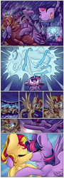 Size: 4961x13754 | Tagged: safe, artist:cutepencilcase, sunset shimmer, twilight sparkle, alicorn, pony, g4, absurd resolution, alicornified, beauty and the beast, comic, confession, crossed horns, crying, disney, eyes closed, female, horn, horns are touching, i love you, kissing, lesbian, ponified, race swap, rain, sad, shimmercorn, ship:sunsetsparkle, shipping, sunlight, sunrise, sunset satan, transformation, twilight sparkle (alicorn)