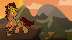 Size: 3480x1956 | Tagged: safe, artist:littletigressda, oc, oc only, clothes, mexican, mountain, saddle, solo, tack, wallpaper