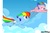 Size: 480x320 | Tagged: safe, artist:gale-hardy, rainbow dash, oc, oc:flawless arrow, pegasus, pony, g4, duo, female, filly, flying, holding a pony, hoof hold, magical lesbian spawn, mare, next generation, offspring, parent:fluttershy, parent:rainbow dash, parents:flutterdash, rainbow hair, sky