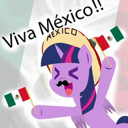 Size: 2000x2000 | Tagged: safe, artist:chikiz65, twilight sparkle, alicorn, pony, g4, colored, fake moustache, flag, high res, mexico, sombrero, spanish, spanish text, twilight sparkle (alicorn)