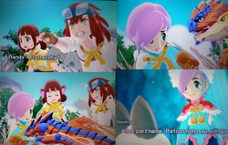 Size: 7216x4592 | Tagged: safe, artist:yosegaman, screencap, fluttershy, human, g4, absurd resolution, child, game, humanized, monster hunter stories, short hair