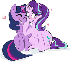 Size: 1280x1120 | Tagged: safe, artist:zambies, starlight glimmer, twilight sparkle, alicorn, pony, unicorn, g4, blushing, duo, eyes closed, female, lesbian, mare, ship:twistarlight, shipping, smiling, twilight sparkle (alicorn)