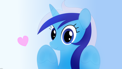 Size: 3840x2160 | Tagged: safe, artist:startledflowerpony, minuette, pony, unicorn, g4, against glass, female, glass, heart, high res, mare, smiling, solo