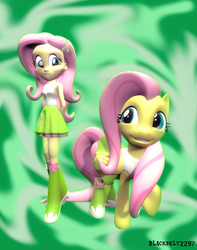 Size: 849x1080 | Tagged: safe, artist:blackbelt2297, fluttershy, human, pony, equestria girls, g4, 3d, clothes, equestria girls outfit, human ponidox, self ponidox, skirt, tank top