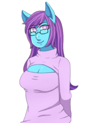 Size: 500x676 | Tagged: safe, oc, oc only, oc:phoebe, earth pony, anthro, ambiguous facial structure, anatomically incorrect, boob window, clothes, keyhole turtleneck, open-chest sweater, sweater