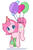 Size: 1080x1620 | Tagged: safe, artist:pinkcappachino, gummy, pinkie pie, alligator, earth pony, pony, g4, balloon, blush sticker, blushing, cute, diapinkes, floating, hat, looking at you, party hat, simple background, smiling, then watch her balloons lift her up to the sky, white background