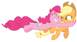 Size: 16300x9000 | Tagged: safe, artist:tardifice, applejack, pinkie pie, earth pony, pony, fame and misfortune, g4, absurd resolution, cowboy hat, cute, diapinkes, eyes closed, female, glomp, hat, mare, simple background, stetson, transparent background, vector