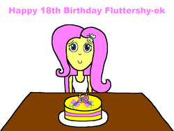 Size: 995x748 | Tagged: safe, artist:samueljcollins1990, fluttershy, equestria girls, g4, birthday, birthday cake, bust, cake, female, food, happy birthday, looking at you, simple background, smiling, solo, table, white background