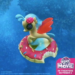 Size: 300x300 | Tagged: safe, princess skystar, seapony (g4), g4, my little pony: the movie, official, animated, donut, floating, floaty, food, gif, inner tube, irl, my little pony logo, photo, pool toy, solo, swimming pool, they see me rollin', toy