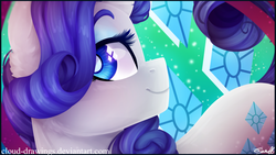 Size: 1600x900 | Tagged: safe, artist:cloud-drawings, rarity, pony, unicorn, g4, female, lidded eyes, looking at you, mare, smiling, solo, wallpaper