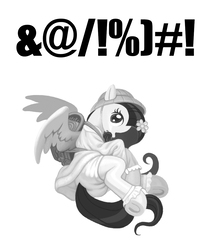 Size: 958x1134 | Tagged: safe, artist:fakedog, fluttershy, pegasus, pony, g4, :o, backpack, barrette, clothes, digital art, dress, exclamation point, female, grayscale, hairpin, hat, looking at you, lying, mare, monochrome, on side, open mouth, pacifier, randoseru, school uniform, simple background, solo, spread wings, text, underhoof, white background, wings