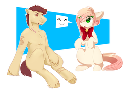 Size: 1024x746 | Tagged: safe, artist:maymell, artist:php146, oc, oc only, oc:akarui sakura, oc:rick, earth pony, pony, female, male, mare, stallion