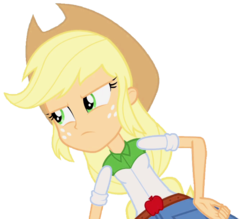 Size: 695x608 | Tagged: safe, artist:thebar, applejack, equestria girls, g4, angry, belt, female, hand on hip, hat, not happy, simple background, solo, transparent background