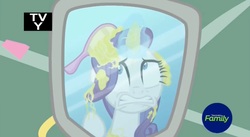 Size: 1647x903 | Tagged: safe, screencap, rarity, pony, unicorn, g4, it isn't the mane thing about you, discovery family logo, female, mare, mirror, solo, tv-y