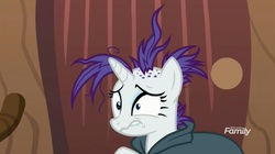 Size: 1652x927 | Tagged: safe, screencap, rarity, pony, unicorn, g4, it isn't the mane thing about you, discovery family logo, female, mare, raribald, solo