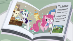 Size: 1324x740 | Tagged: safe, screencap, photo finish, pinkie pie, pound cake, pumpkin cake, rarity, earth pony, pegasus, pony, unicorn, g4, it isn't the mane thing about you, alternate hairstyle, baby, baby pony, cake twins, curly hair, discovery family logo, female, male, mare, poofy pie, raripunk