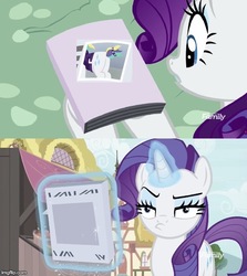 Size: 500x560 | Tagged: safe, edit, edited screencap, screencap, rarity, pony, unicorn, g4, it isn't the mane thing about you, alternate hairstyle, butt, female, magazine cover rarity, mare, meme, plot, raripunk, solo, you know for kids
