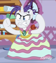 Size: 599x678 | Tagged: safe, screencap, rarity, pony, unicorn, g4, it isn't the mane thing about you, bipedal, clothes, cropped, discovery family logo, dress, female, mare, marshmelodrama, raribald, rarisnap, solo