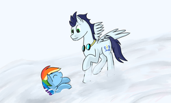 Size: 5000x3000 | Tagged: safe, artist:vyacheslavdrawspony, rainbow dash, soarin', pony, g4, backwards cutie mark, female, goggles, male, ship:soarindash, shipping, straight