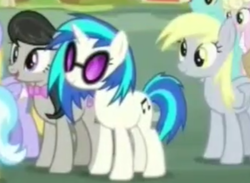 Size: 507x372 | Tagged: safe, screencap, cloud kicker, cultivar, derpy hooves, dj pon-3, high note, millie, octavia melody, vinyl scratch, g4, it isn't the mane thing about you, cropped