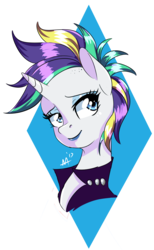 Size: 769x1252 | Tagged: safe, artist:shelltoon, rarity, pony, unicorn, g4, it isn't the mane thing about you, alternate hairstyle, bust, female, mare, raripunk, simple background, solo, that was fast, transparent background