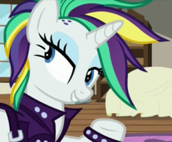 Size: 1741x1435 | Tagged: safe, screencap, rarity, pony, unicorn, g4, it isn't the mane thing about you, alternate hairstyle, female, looking at something, mare, mohawk, raripunk, solo
