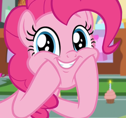 Size: 1154x1080 | Tagged: safe, screencap, pinkie pie, earth pony, pony, g4, it isn't the mane thing about you, cropped, cute, diapinkes, female, happy, looking at you, mare, solo, sugarcube corner