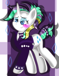 Size: 594x768 | Tagged: safe, artist:doraemonfan4life, rarity, pony, unicorn, g4, it isn't the mane thing about you, abstract background, alternate hairstyle, clothes, female, mare, punk, raripunk, solo