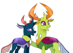 Size: 1936x1400 | Tagged: safe, artist:squipycheetah, pharynx, thorax, changedling, changeling, g4, to change a changeling, brothers, cute, duo, duo male, hug, king thorax, male, prince pharynx, simple background, transparent background