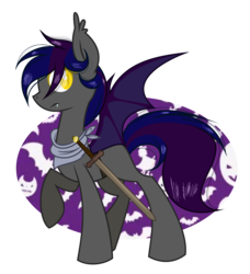 Size: 2289x2505 | Tagged: safe, artist:girlpowergeneration, oc, oc only, bat pony, pony, bat pony oc, female, high res, mare, simple background, solo, sword, transparent background, weapon