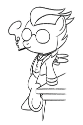 Size: 600x900 | Tagged: safe, anonymous artist, derpibooru exclusive, rumble, pegasus, pony, g4, marks and recreation, anarchism, anarchy, bipedal, bipedal leaning, black and white, cigarette, clothes, colt, egoist anarchism, glasses, grayscale, leaning, male, max stirner, monochrome, ponified, simple background, smiling, smoking, smug, solo, spook, spread wings, underhoof, white background, wings