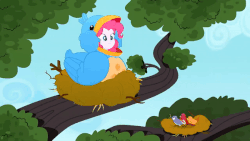 Size: 600x338 | Tagged: safe, pinkie pie, bird, human, equestria girls, g4, my little pony equestria girls: summertime shorts, the art of friendship, animal costume, animated, bird costume, bird nest, chickadee (bird), clothes, costume, female, gif, house finch, nest, pinkie birdie, sitting in a tree, tree, tree branch