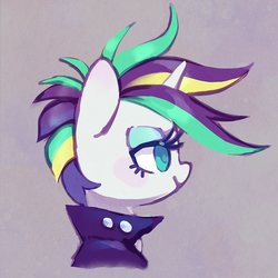 Size: 750x750 | Tagged: safe, artist:dawnfire, rarity, pony, unicorn, g4, it isn't the mane thing about you, alternate hairstyle, bust, clothes, female, jacket, leather jacket, lidded eyes, mare, portrait, profile, raripunk, simple background, smiling, solo