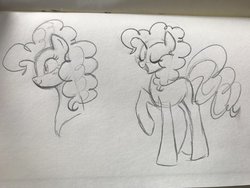 Size: 1024x768 | Tagged: safe, artist:cocouri, pinkie pie, earth pony, pony, g4, bust, eyes closed, female, monochrome, sketch, solo, traditional art