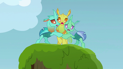 Size: 1280x720 | Tagged: safe, screencap, clypeus, cornicle, soupling, changedling, changeling, g4, to change a changeling, adorable distress, background changeling, cute, cuteling, huddle, open mouth, scared, trio