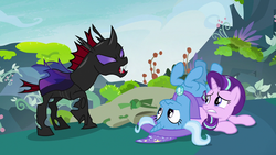 Size: 1280x720 | Tagged: safe, screencap, pharynx, starlight glimmer, trixie, changeling, pony, unicorn, g4, to change a changeling, female, mare