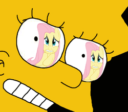Size: 576x504 | Tagged: safe, artist:sb1991, fluttershy, pony, g4, angry, eye reflection, lisa simpson, male, reflection, scared, the simpsons